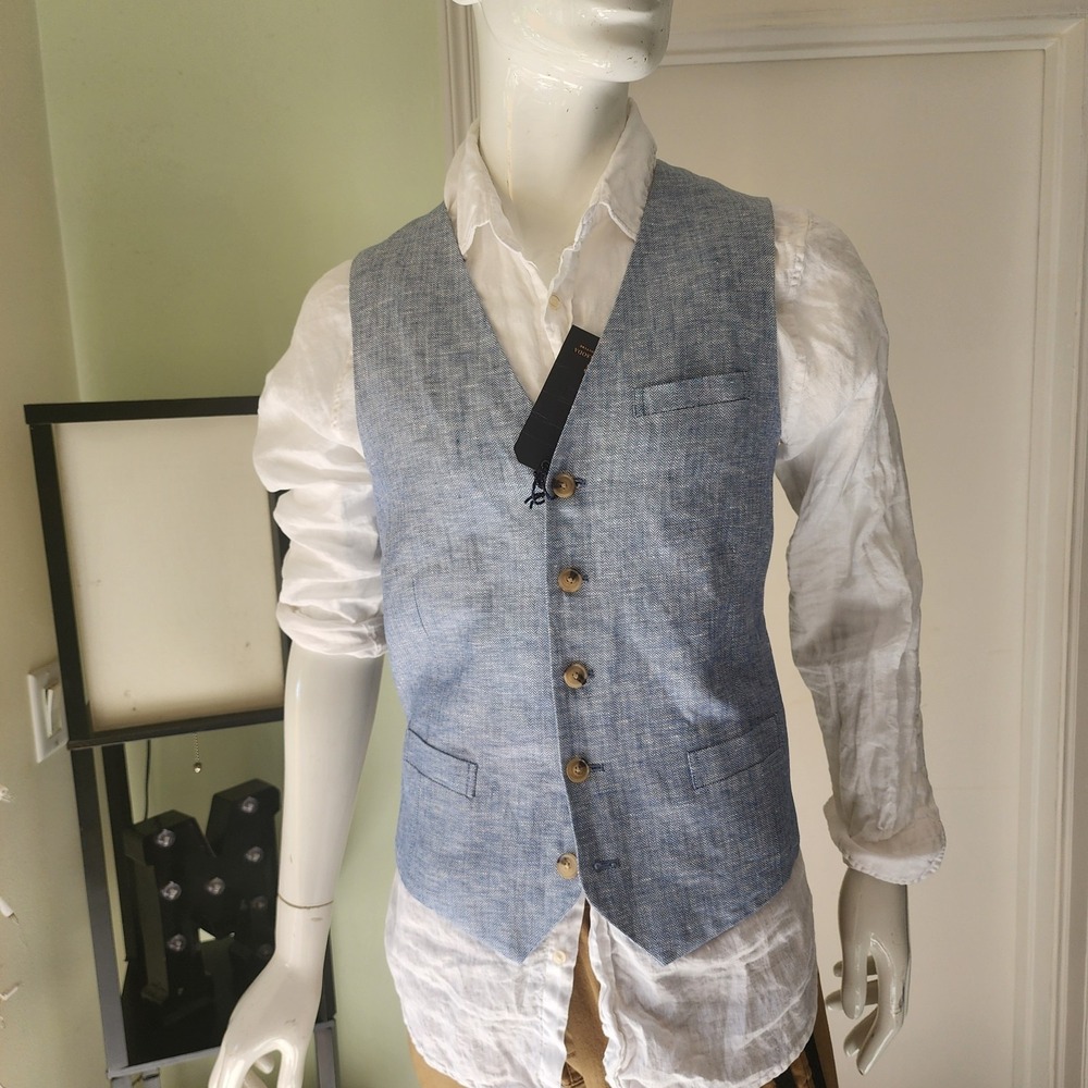 Scotch & Soda Dres Vest Mens L Blue Indigo  Belted Cotton Casual Suit A20